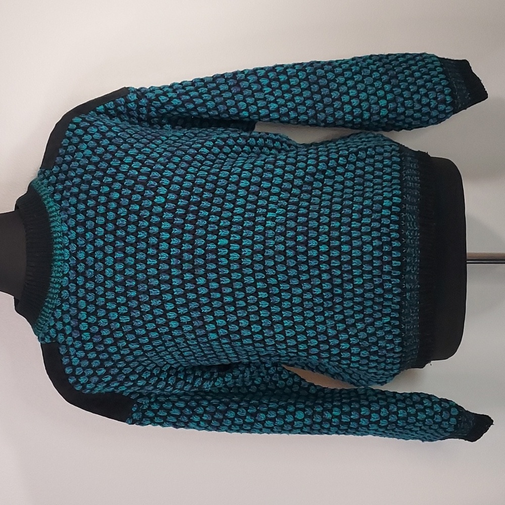 Vintage 80s/90s Street Scenes Teal Purple Black Acrylic Sweater Size Medium